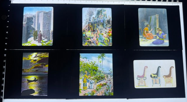 Set of six vintage hand coloured magic lantern slides depicting the middle east