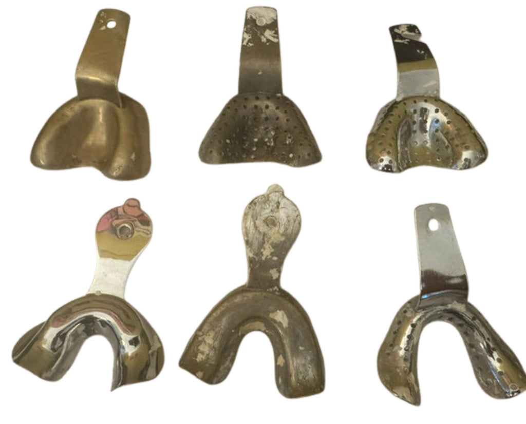 Six Vintage Stainless Steel Dental Impression Trays — Antique Dentistry, Assemblage Art