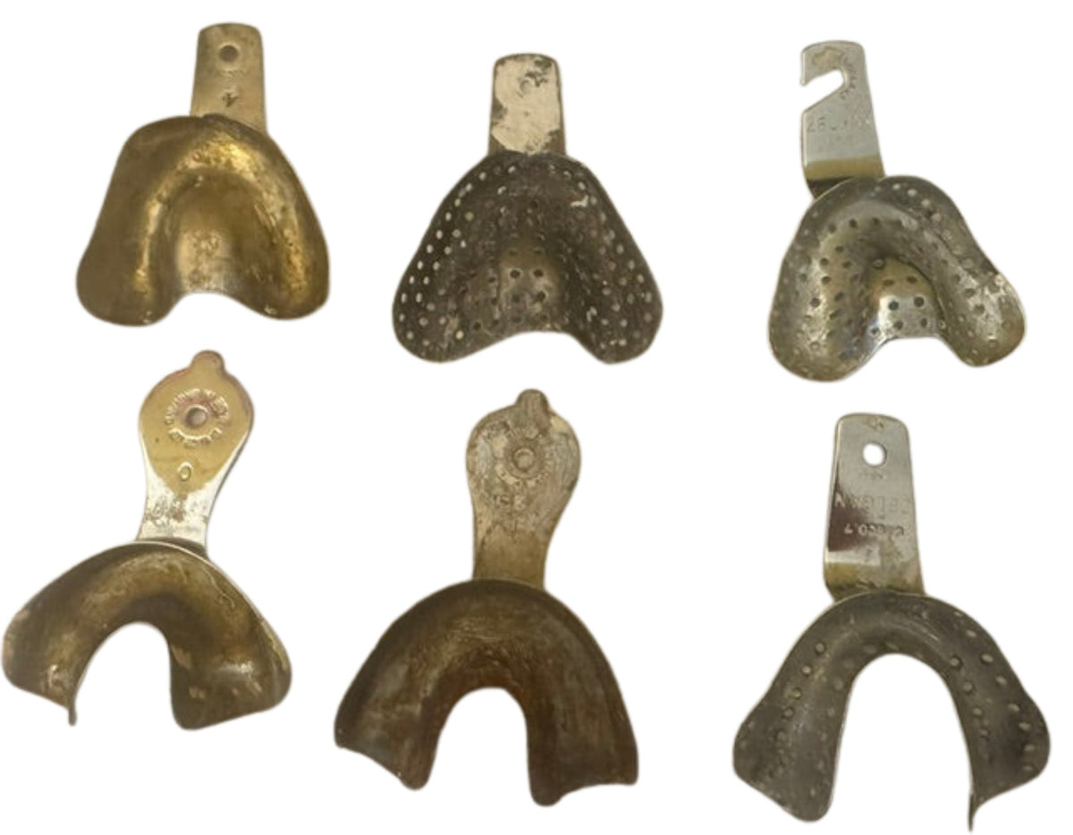 Six Vintage Stainless Steel Dental Impression Trays — Antique Dentistry, Assemblage Art