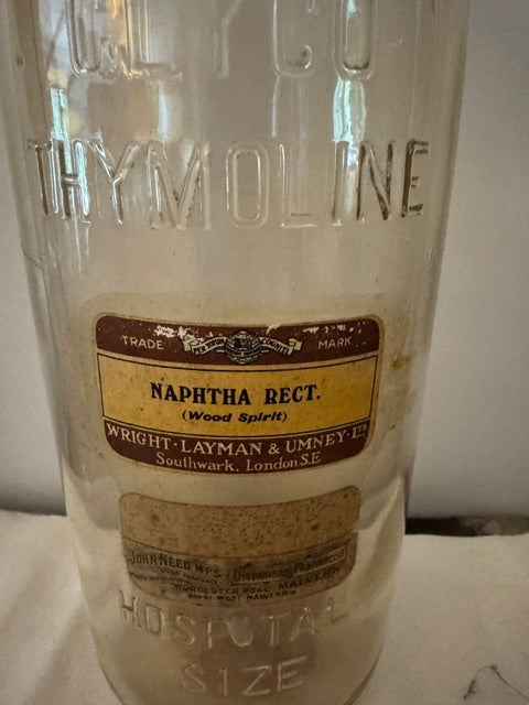 Vintage Hospital-Size Chemical Bottle — Wright, Layman & Umney Ltd, 'Napth Rect', Original Label
