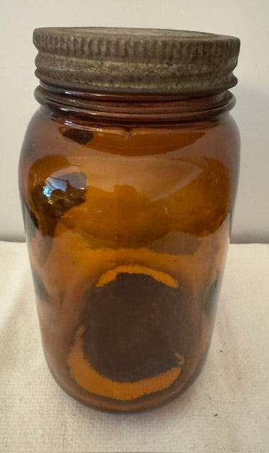 Vintage Amber Glass Chemist's Bottle — 'Sodii Benzoas B.P.', Wright, Layman & Umney Ltd, Original Label & Lid