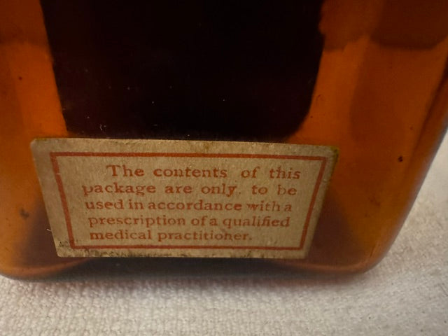 Vintage Amber Glass Chemist's Bottle — 'Ammonium Bromide' Tablets, Parke Davis & Co., Original Label