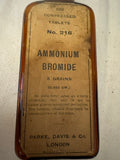 Vintage Amber Glass Chemist's Bottle — 'Ammonium Bromide' Tablets, Parke Davis & Co., Original Label
