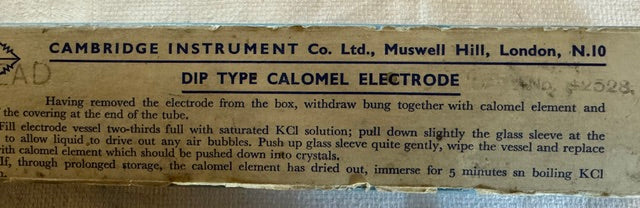 Cambridge Instrument Co Dip-Type Calomel Electrode — Unused, Original Box, Vintage Laboratory