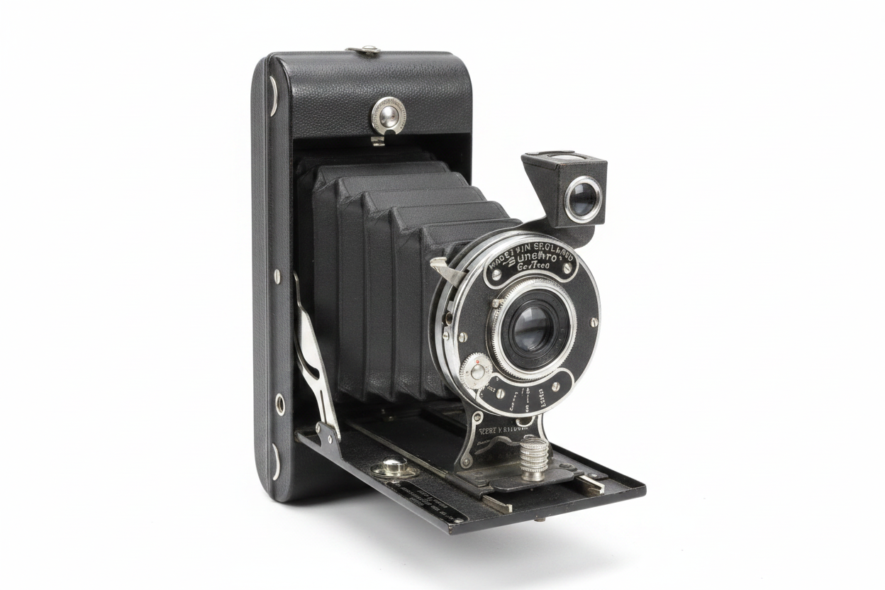 Vintage Folding Bellows Camera - White Background